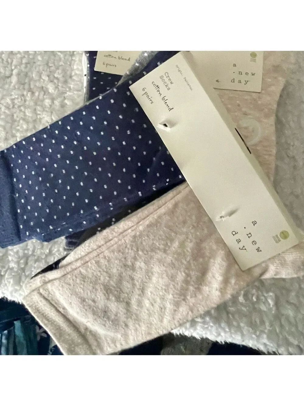 A New Day Navy and Beige Crew Socks 2 Sets of 6 (12 pairs)